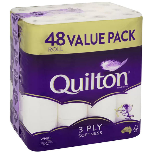 48x Quilton Toilet Paper Tissue Rolls 3-Ply 180 Sheets - Free postage Best Price