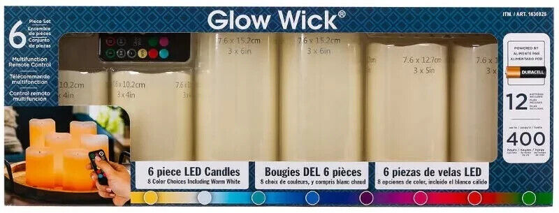 Gerson Glow Wick Colour Changing LED Wax Candles 6 Pieces with Remote Control