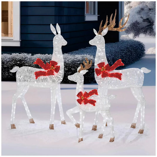White Deer Family 3 Piece Set - Outdoor Christmas Twinkling LED Lights