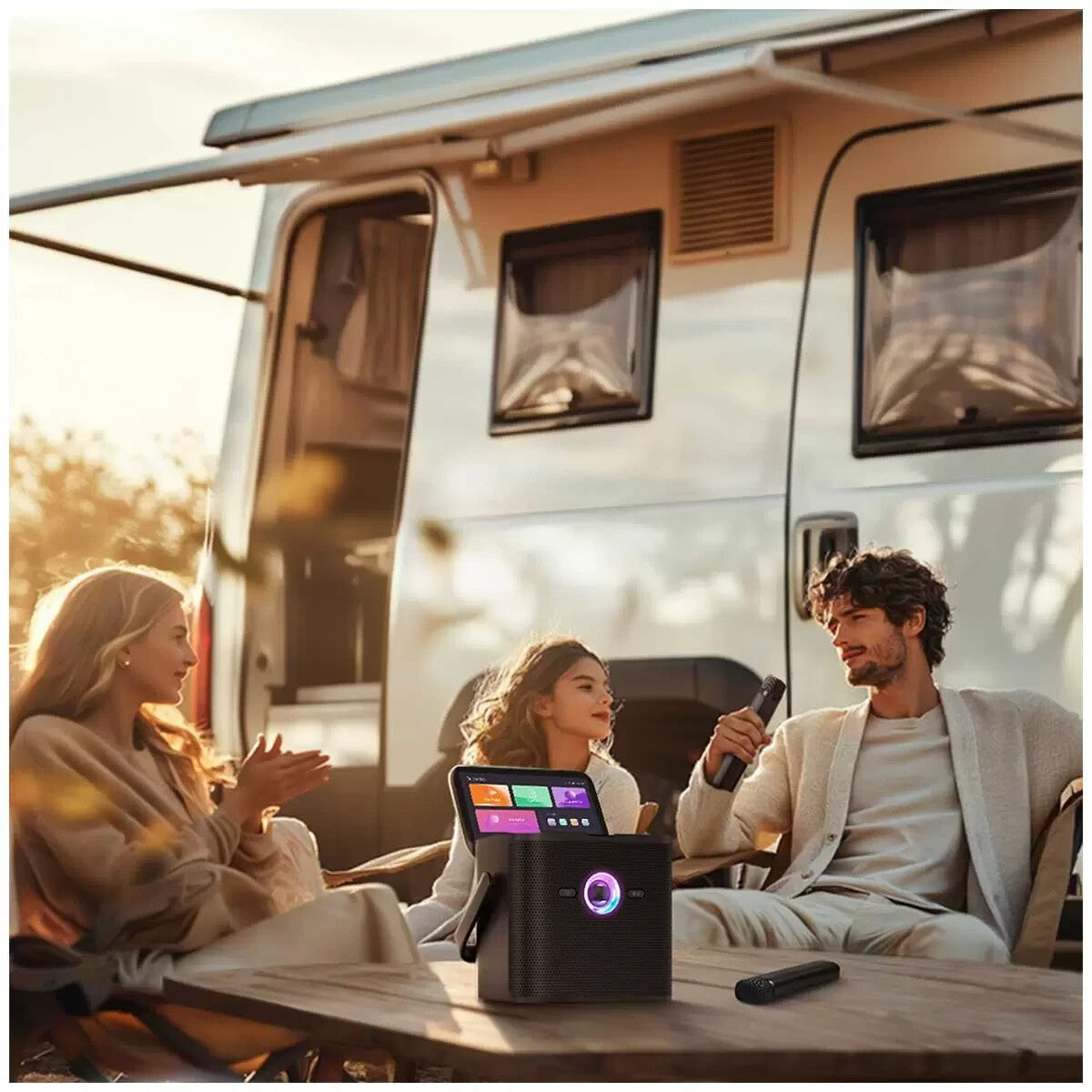 Ikarao Shell S3 Portable 80W Karaoke Speakers 7”  Display 2x Smart Wireless Mic