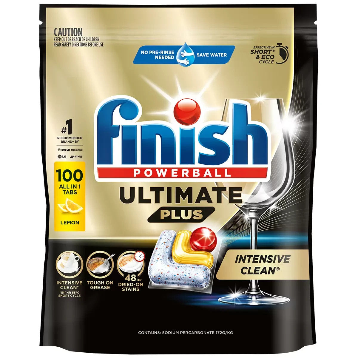 Finish Powerball Ultimate Plus Dishwashing Glasswear Clener Tabs Lemon 100 Count