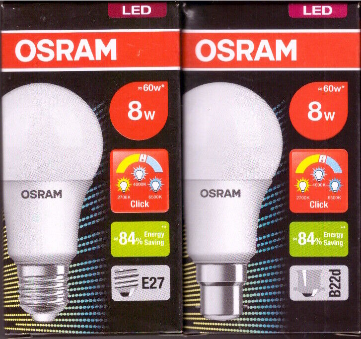 Osram LED 8W Light Bulb E27 B22 Warm Cool White Daylight Colour Change Click