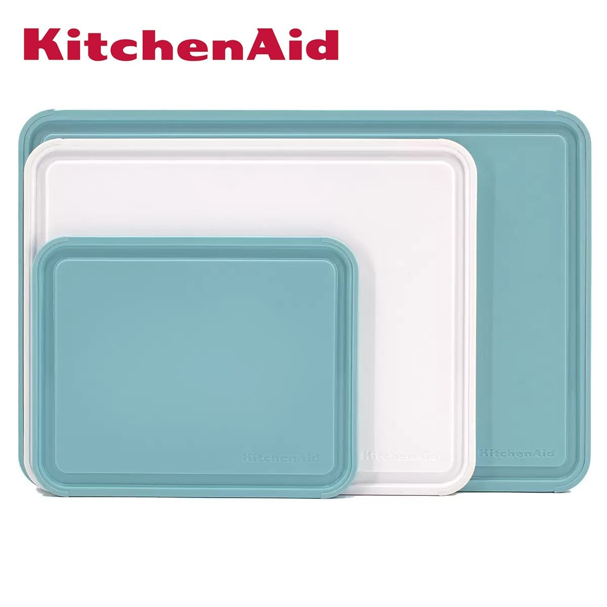 KitchenAid Non-Slip Cutting Chopping Boards 3 Piece Set Aqua Blue White