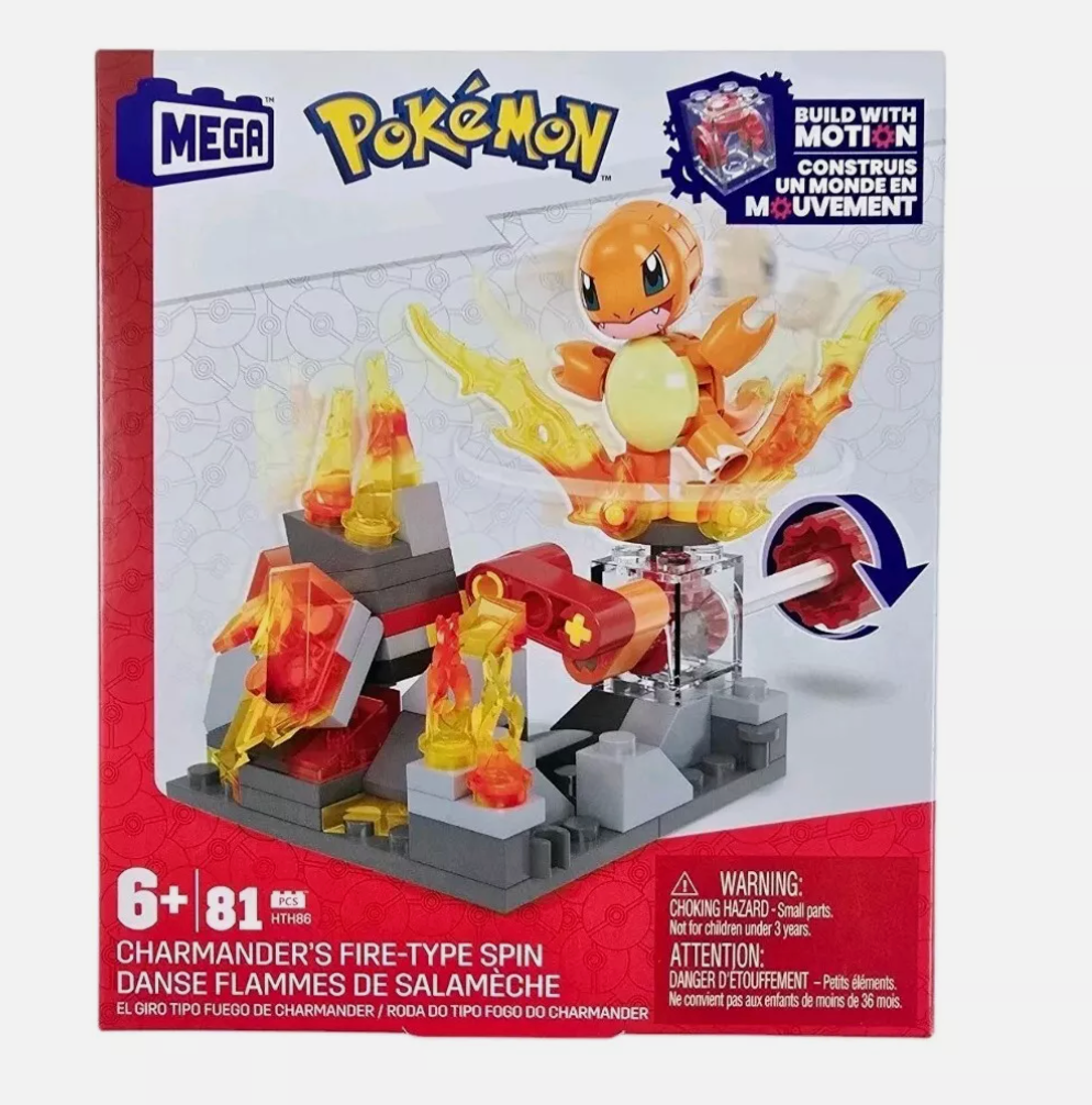 MEGA Pokemon Charmander's Fire-Type Spin Build w Motion 2023 Mattel Age 6+ 81pcs