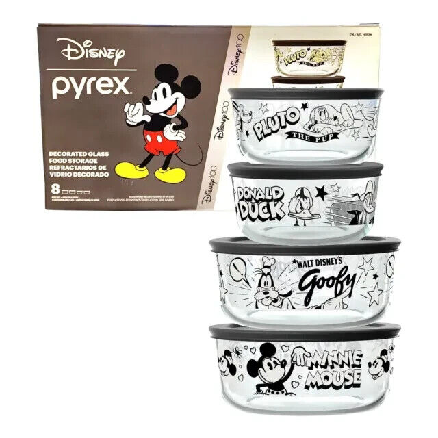 Pyrex Disney 100th Anniversary Glass Food Storage Snack Container Bowls Set 8pcs