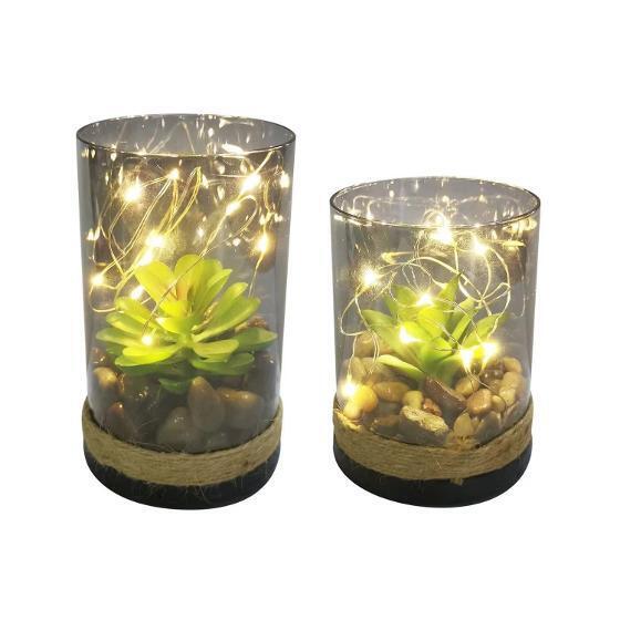 2x Harmonious LED Artificial Plant In Glass Jar Pot Décor LED Light Gift AU