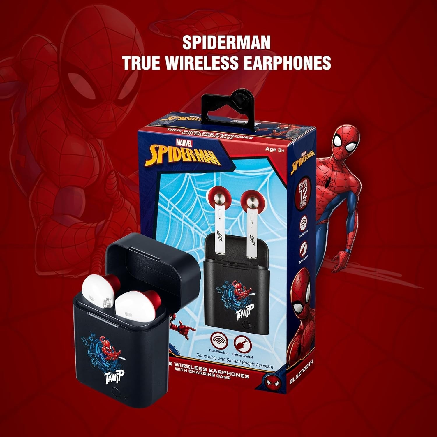 Spiderman Marvel Bluetooth True Wireless Earphones With Charging Case 12Hrs TWS