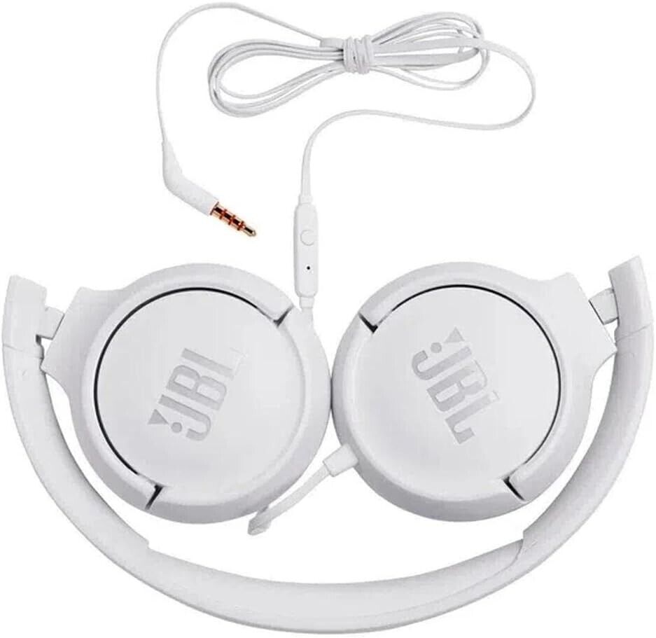 JBL Tune 500 Wired ON Ear Headphones Pure BASS Sound Headset Mic White