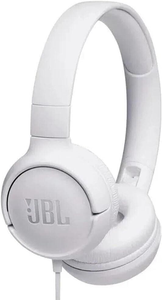 JBL Tune 500 Wired ON Ear Headphones Pure BASS Sound Headset Mic White