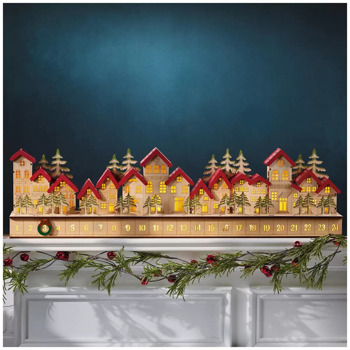 Wooden LED Light Decor Christmas Advent Calendar Village House Countdown