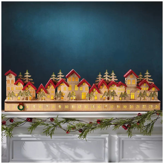 Wooden LED Light Decor Christmas Advent Calendar Village House Countdown