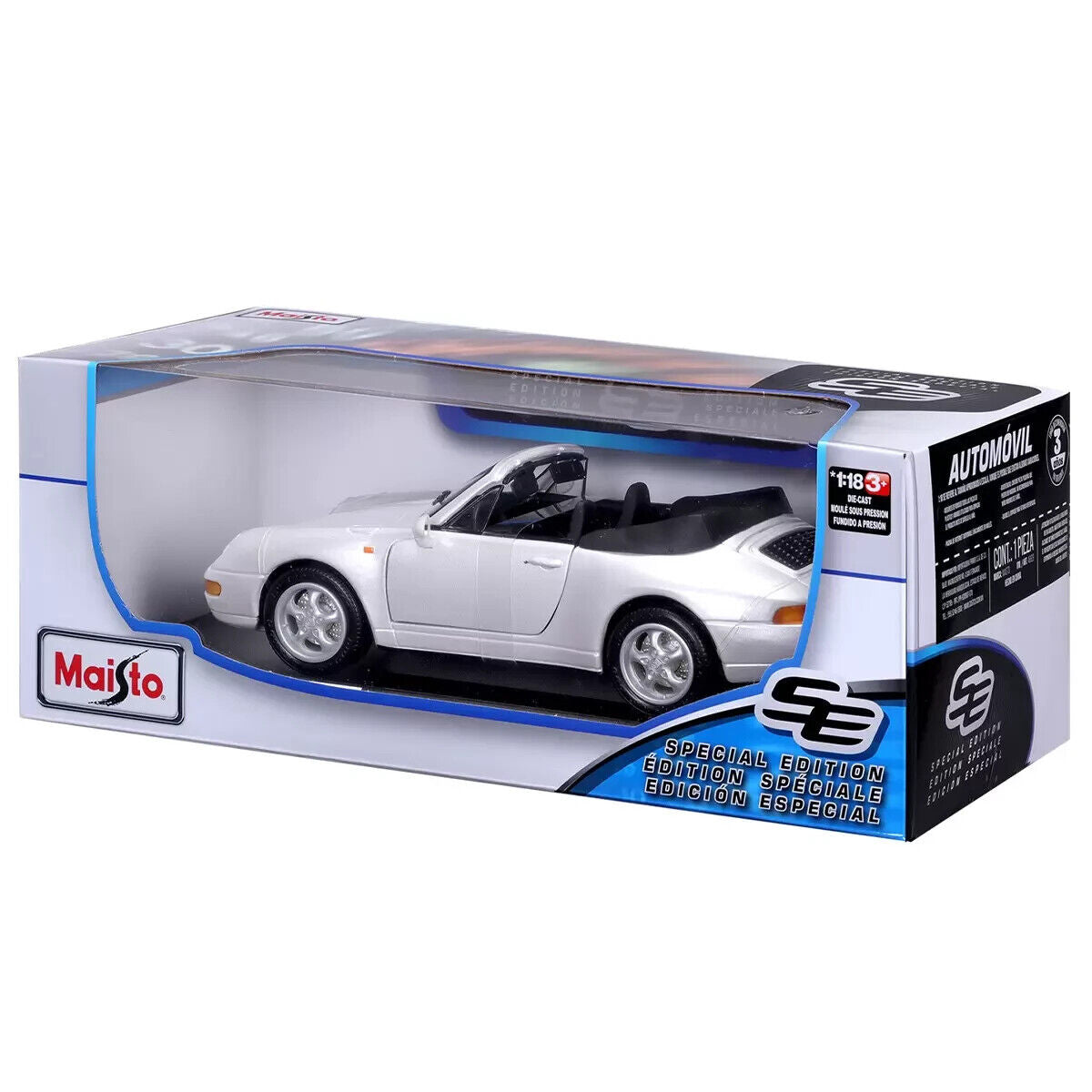 Maisto 1:18 Porsche 911 Carrera Convertible Pearl White Die Cast Toy Diecast Car