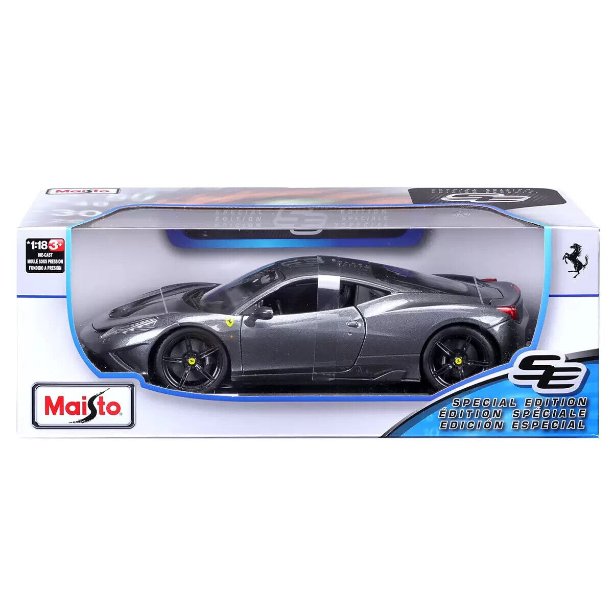 Maisto 1:18 Ferrari 458 Speciale Metallic Grey Detailed Die Cast Toy Diecast Car