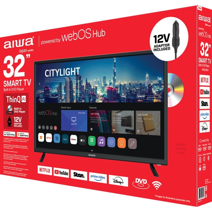 AIWA 32" LED WebOS ThinQ AI Smart HD TV & DVD Player Combo 12V Caravan Adapter