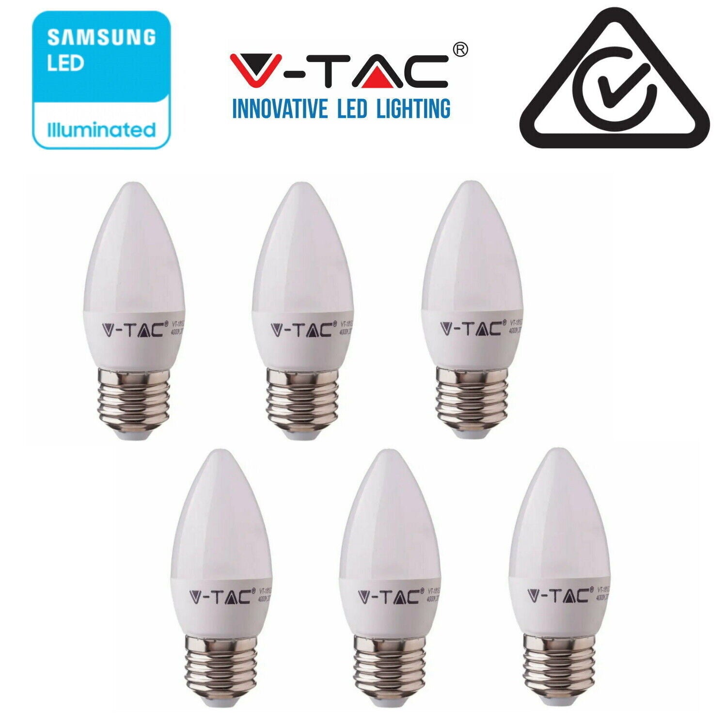 Samsung LED illuminated E27 Candle Light Bulb Globe 3000K Warm White 1PK/6PK