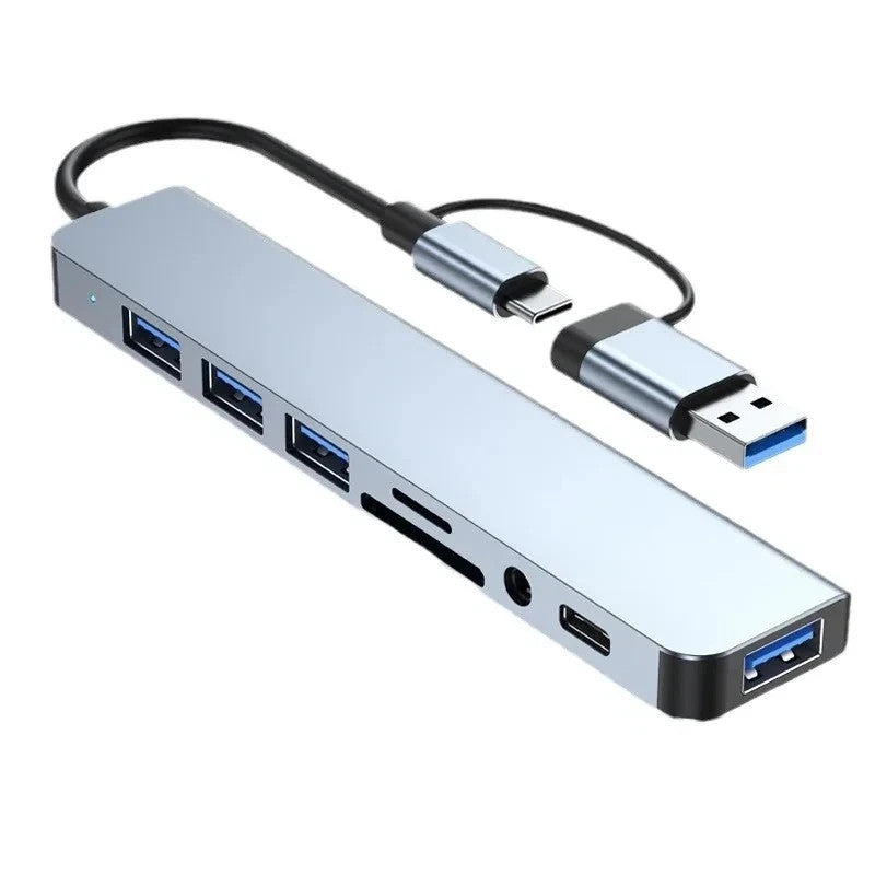 8 in 2 USB A + Type C HUB Docking Station with 3.5mm Audio Jack Adapter Micro SD