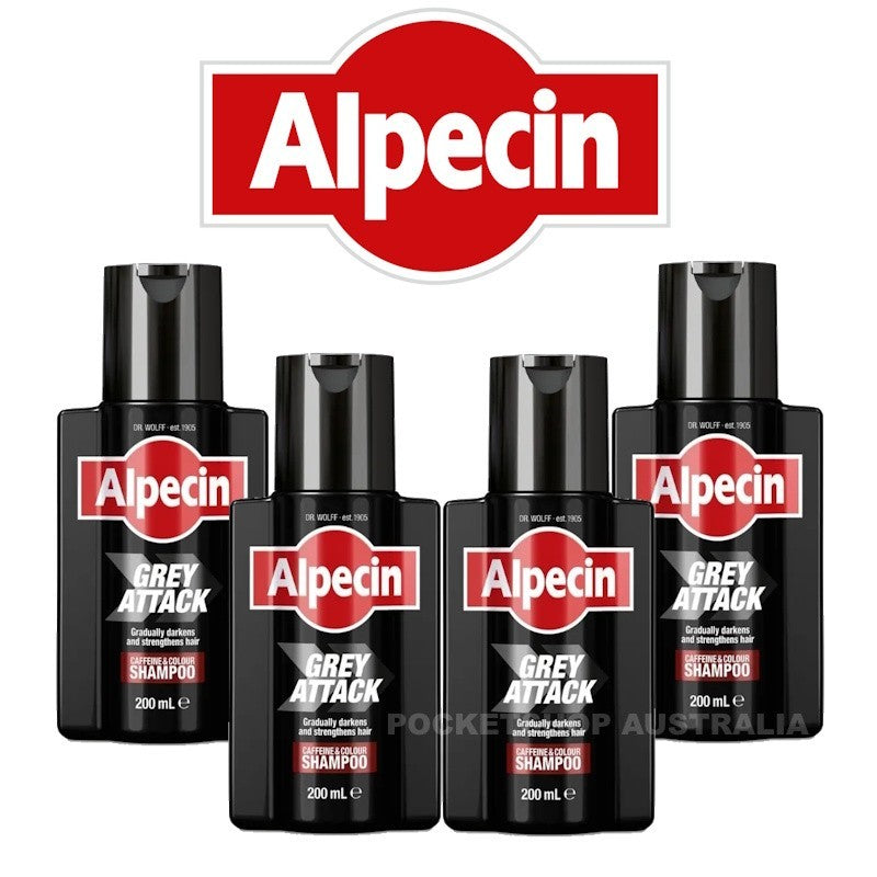 4X Alpecin Grey Attack Caffeine Colour Shampoo 200ml Anti-Grey & Hair Strengthen