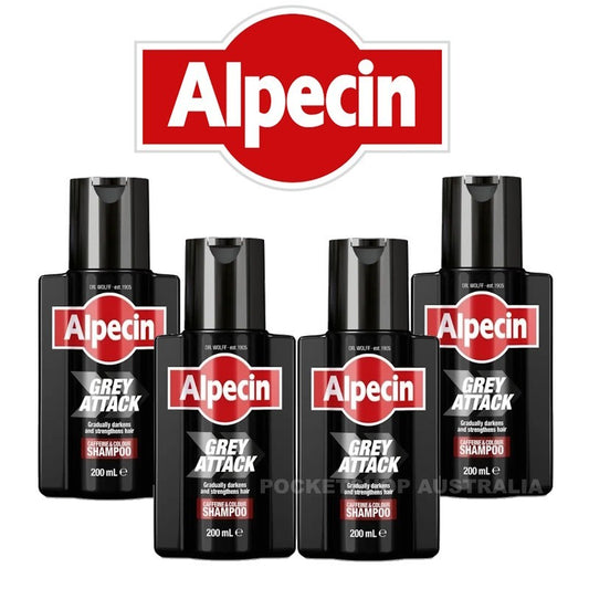 4X Alpecin Grey Attack Caffeine Colour Shampoo 200ml Anti-Grey & Hair Strengthen