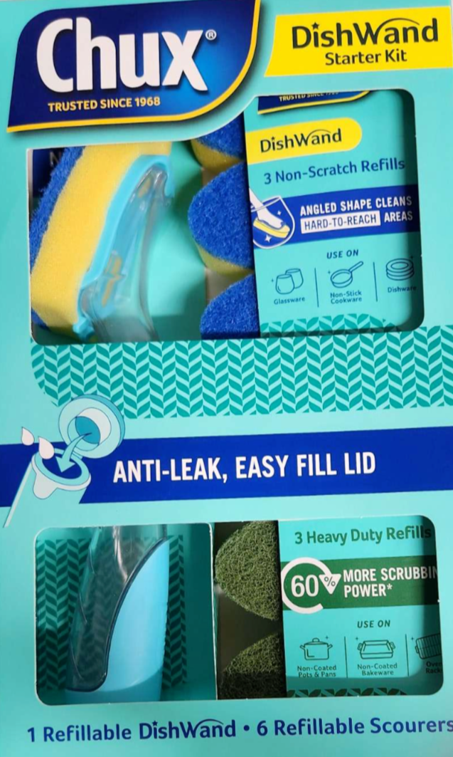 Chux Dishwand Starter Kit Dish Wand 3 Non-scratch 3 Heavy Duty Refills Scourers