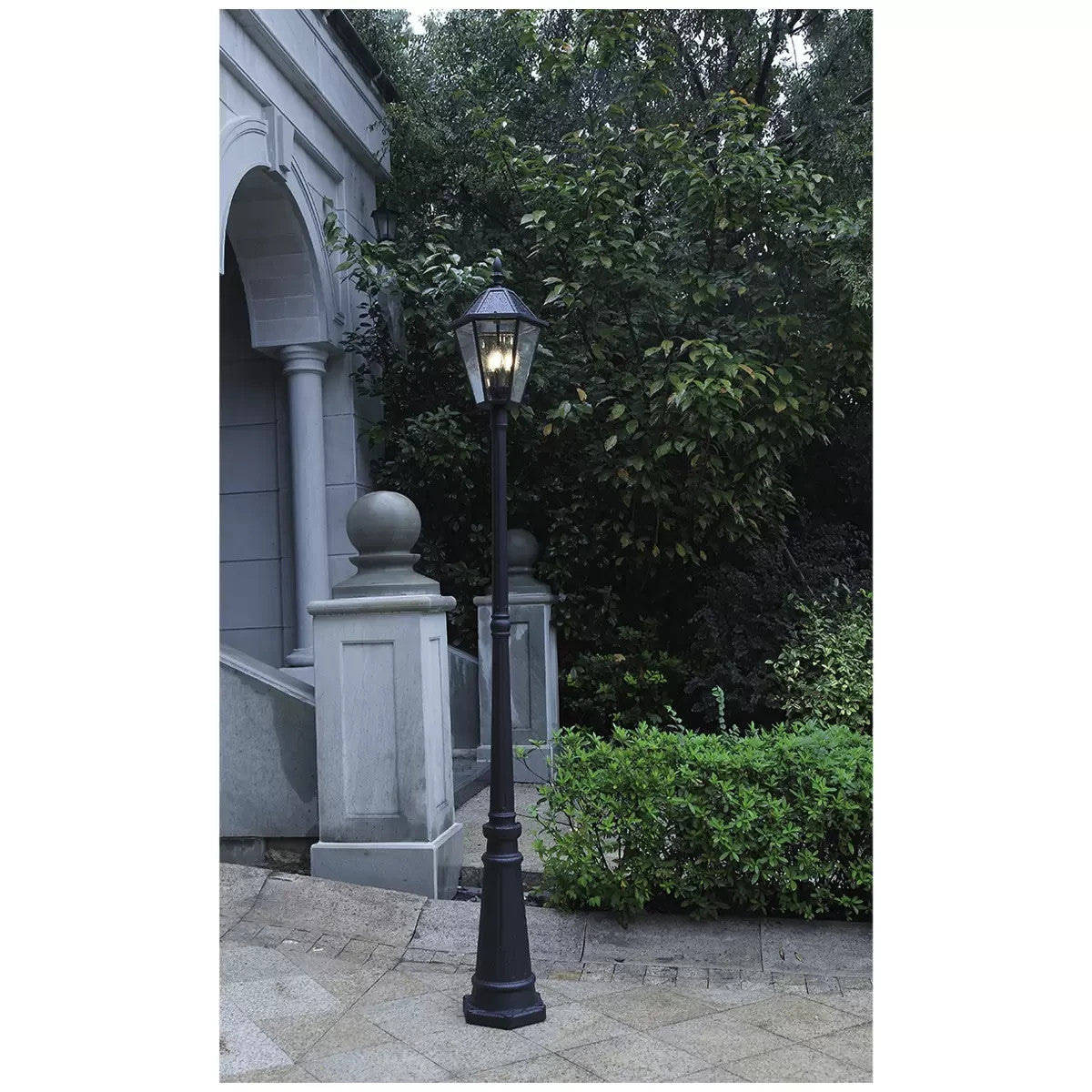 LUTEC 2.27m Cast Aluminium Wireless Solar LED Lamp Post Light Lantern Glass Yard