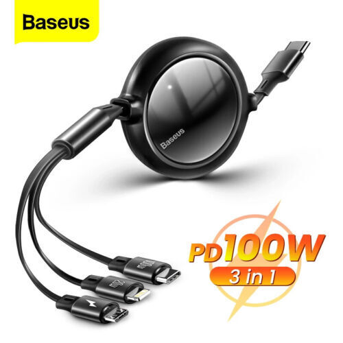 Baseus 3 in 1 100W Type C/20W USB A Cable Retractable Fast Charger for iPhone