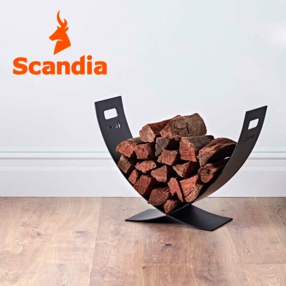 Scandia Design Fireplace Fire Place Firewood Log Holder Steel Curved Cantilever