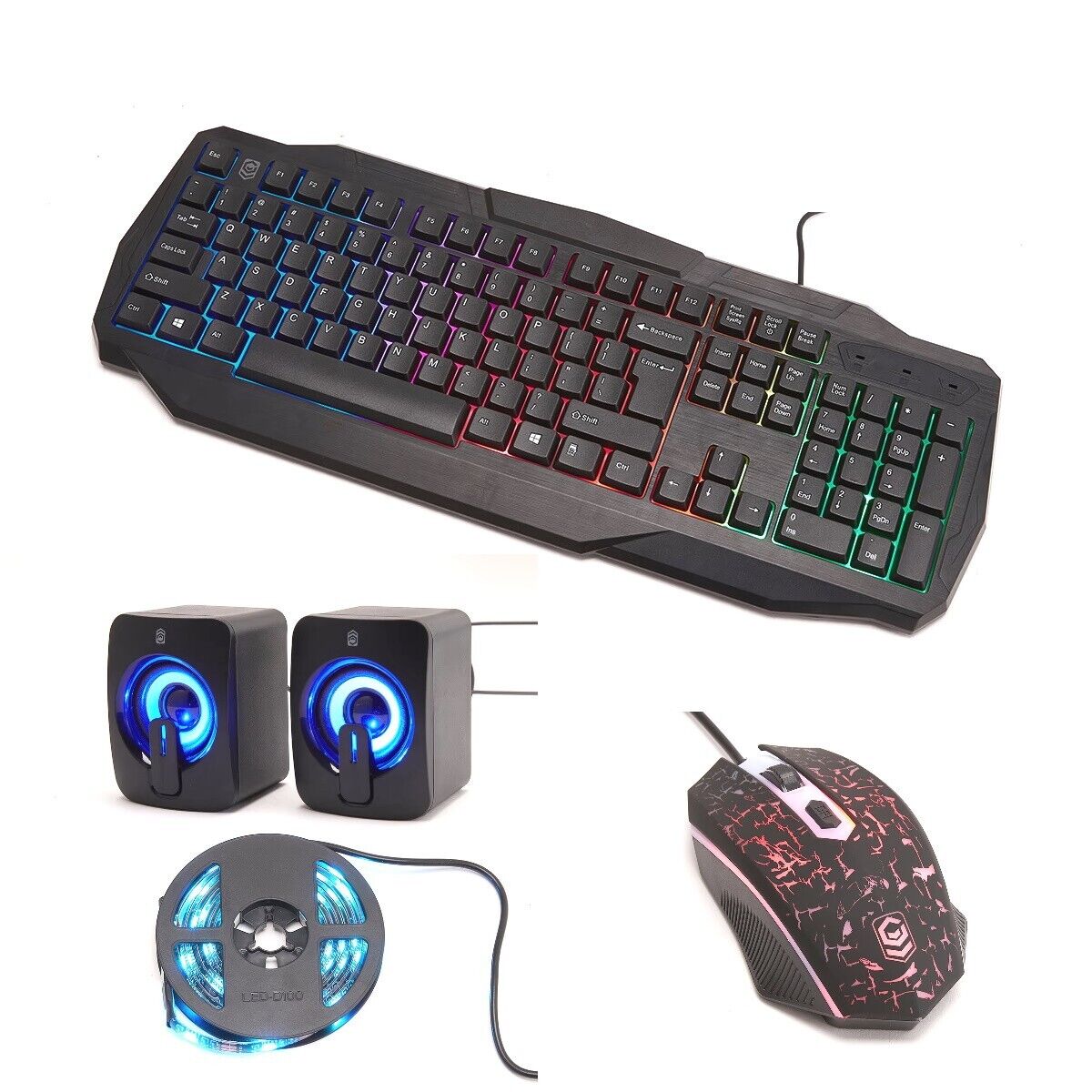 High Quality 4-in-1 Gaming Keyboard Mouse Speakers 2M LED Strip Combo Student