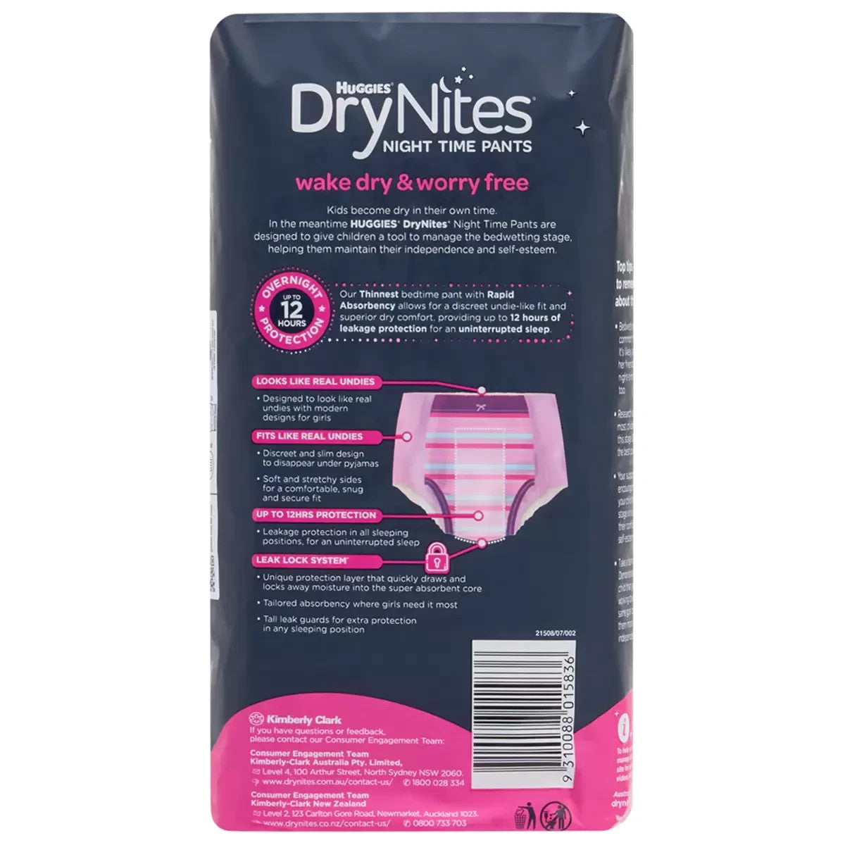 Huggies Drynites Night Time Pants For Girls Size 8-15 Years 48 Pants