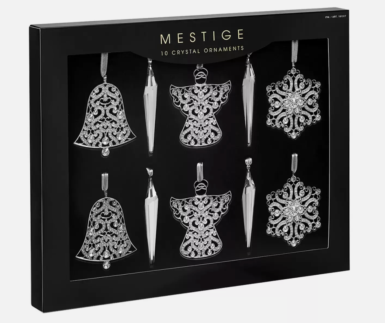 Mestige Luxury Christmas Tree Ornaments 10 Piece Crystal Silver Ornaments