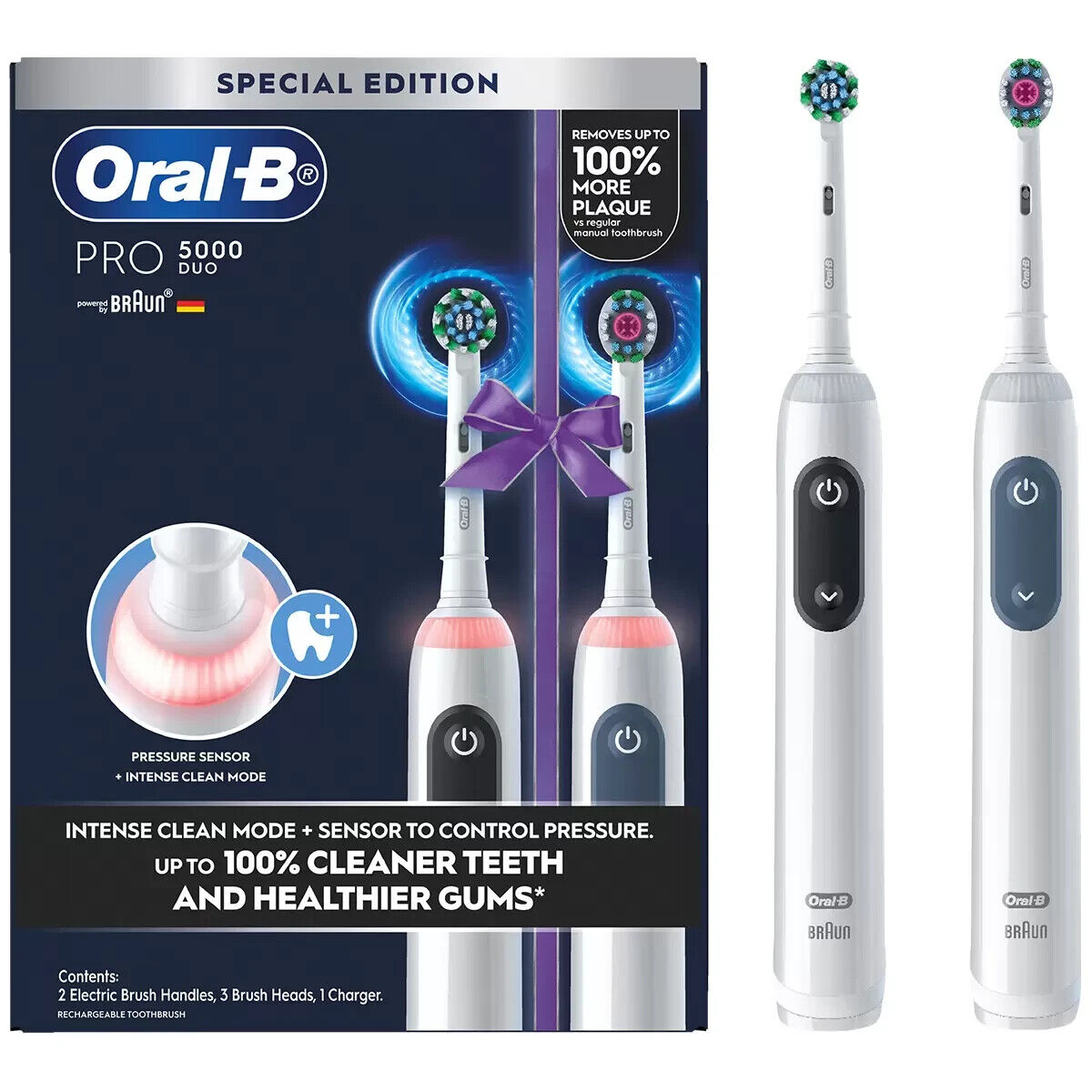 Oral-B Pro 5000 Electric Toothbrush Duo Pack Rechargeable PRESSURE SENSOR BRAUN