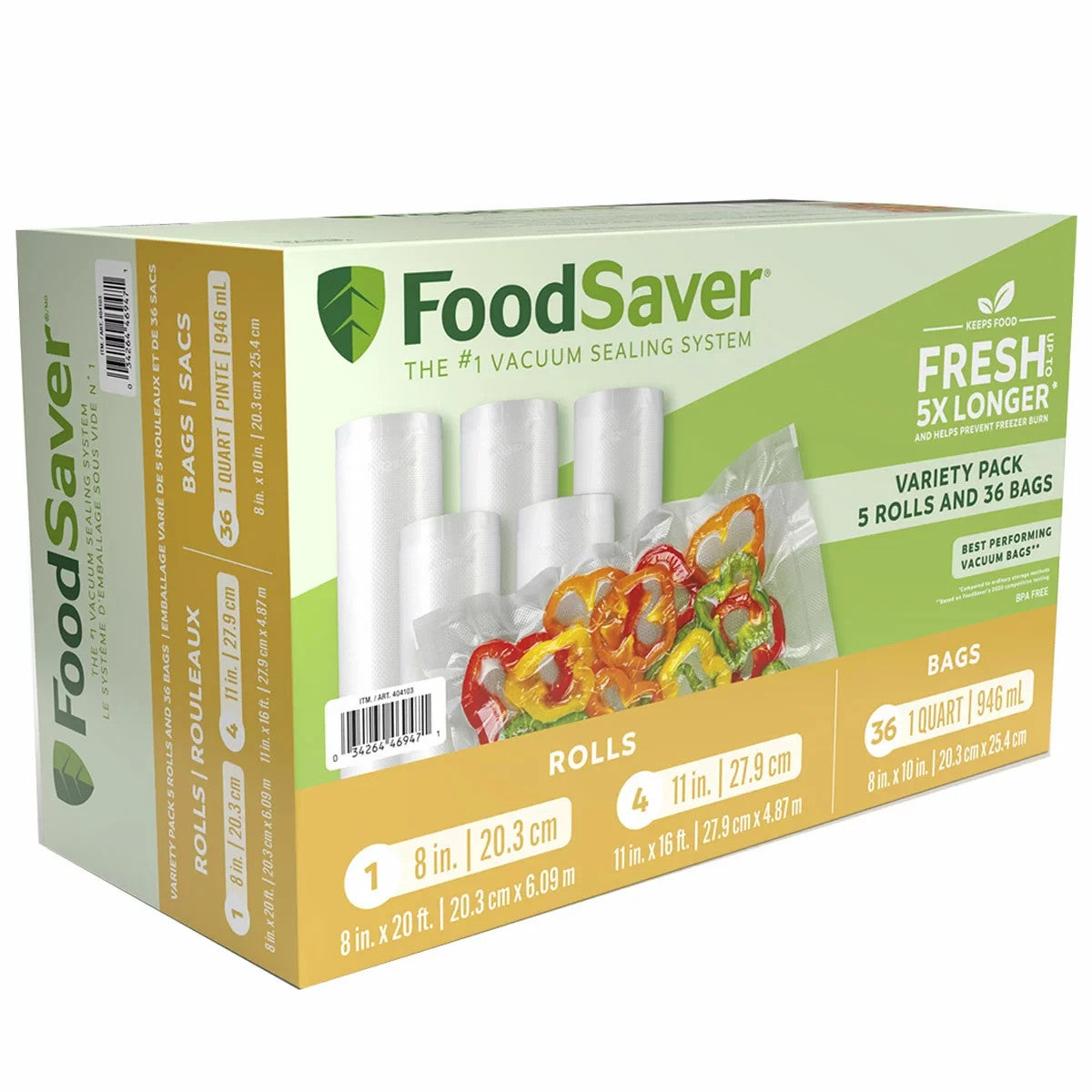 Foodsaver Vacuum Seal Rolls & Bags Variety Pack 36 Bags + 5 Rolls