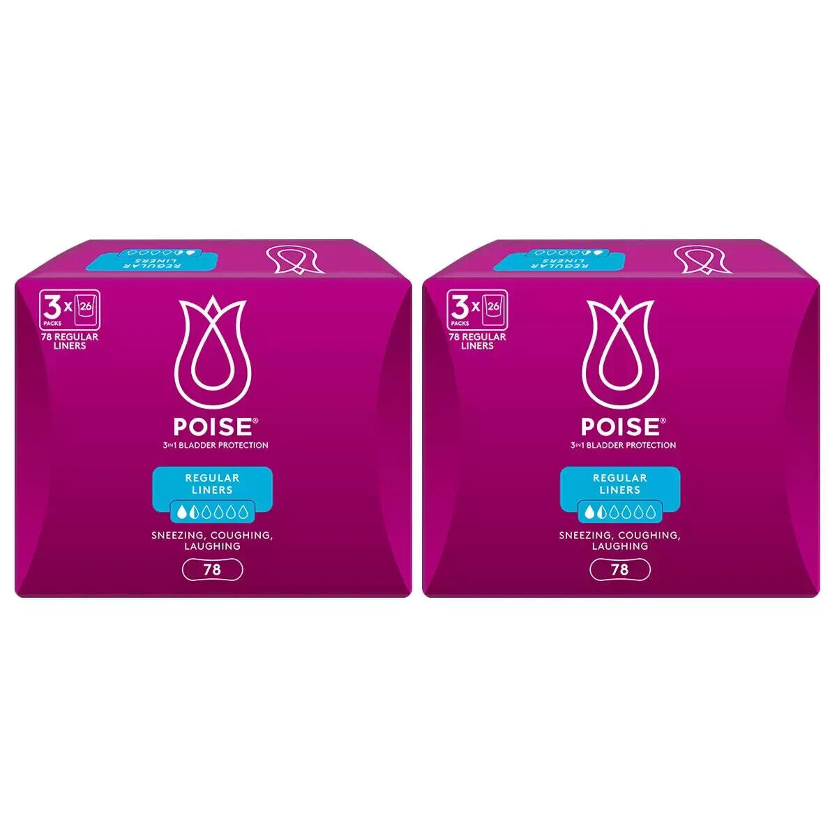 Poise 4 Layer Design Regular Liners for Bladder Leaks 2 x 78 Pack