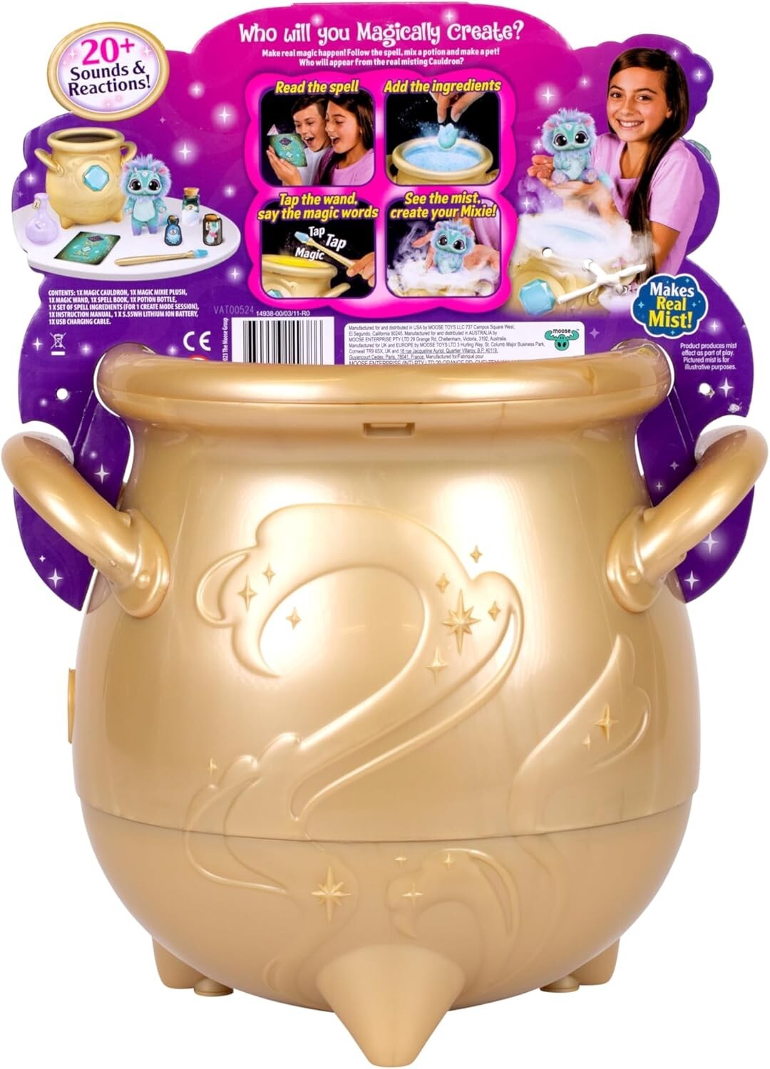 Magic Mixies - Magical Real Misting Gold Cauldron with 8 Inch Plush Toy