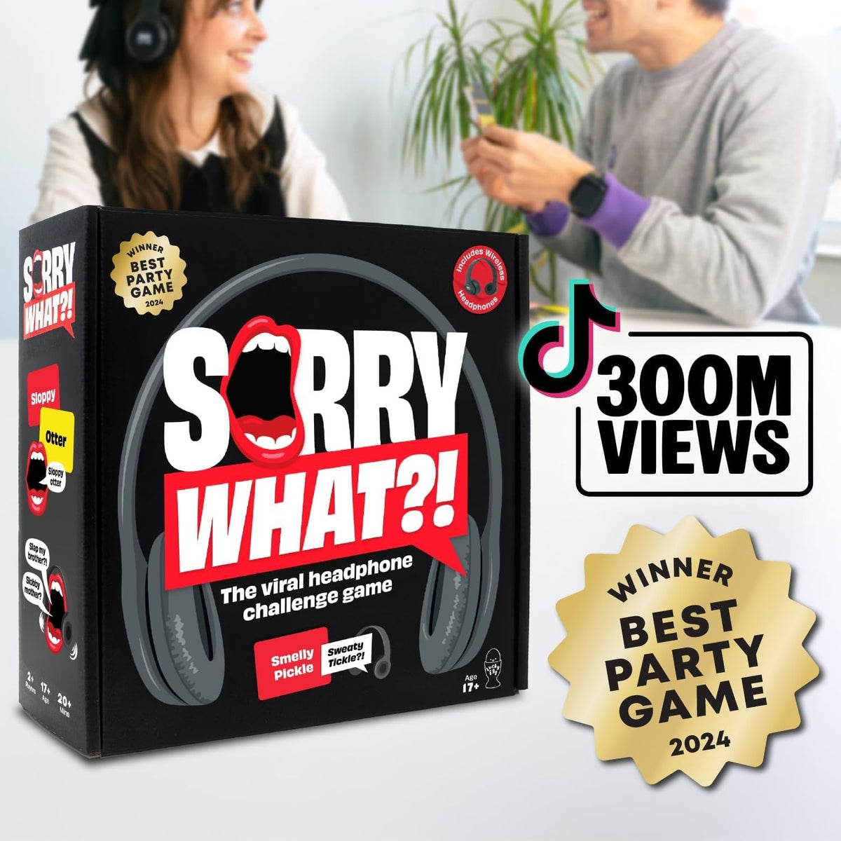 Sorry What?! Card Game 18+ Adults Only 400 Cards Wireless Headphones Included
