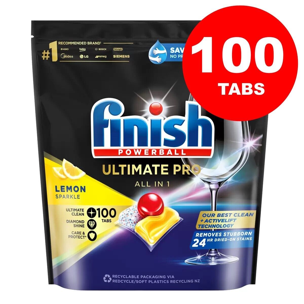 Finish Powerball Ultimate Pro Dishwashing Tabs Tablets Lemon Sparkle 100pk