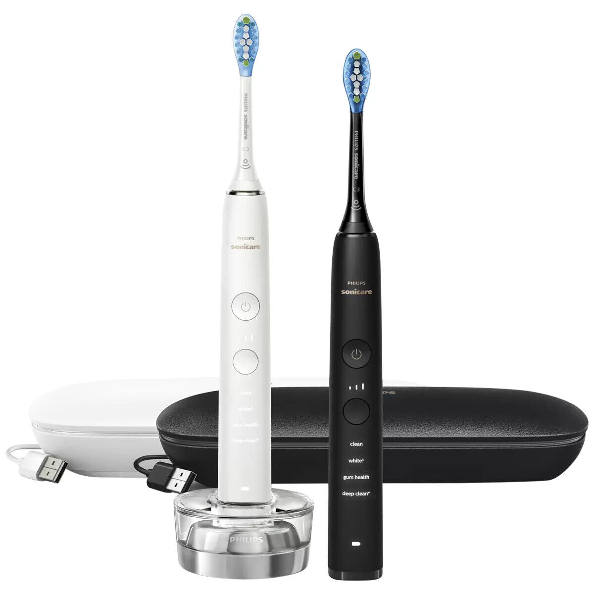 Philips Sonicare DiamondClean 9000 Black & White Electric Toothbrush Value Pack