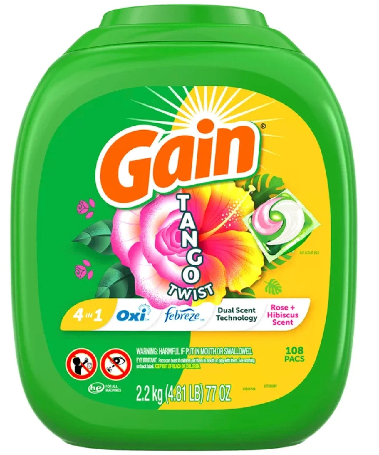 Gain Flings 4 in 1 Laundry Detergent Pods 108 Tango Twist Febreeze Oxi Boost