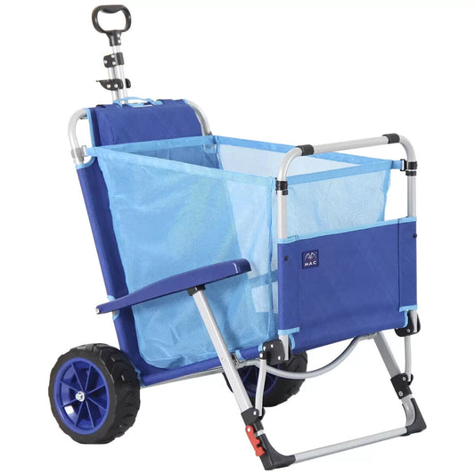 Mac Sports Beach Day Lounger Chair Combo Cart Folding Wagon Trolley 2 Wheel