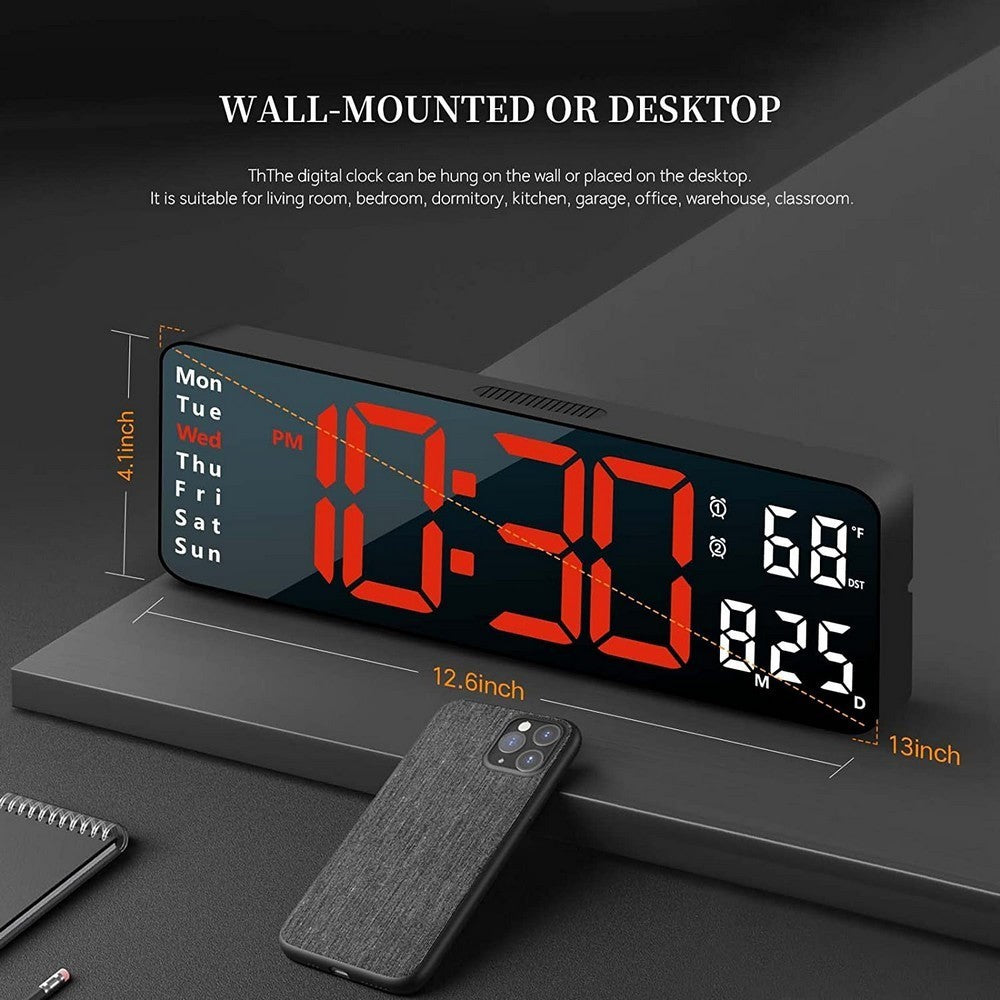 13" LED Large Big Jumbo Wall Desk Digital Clock  Desktop Calendar Temperature