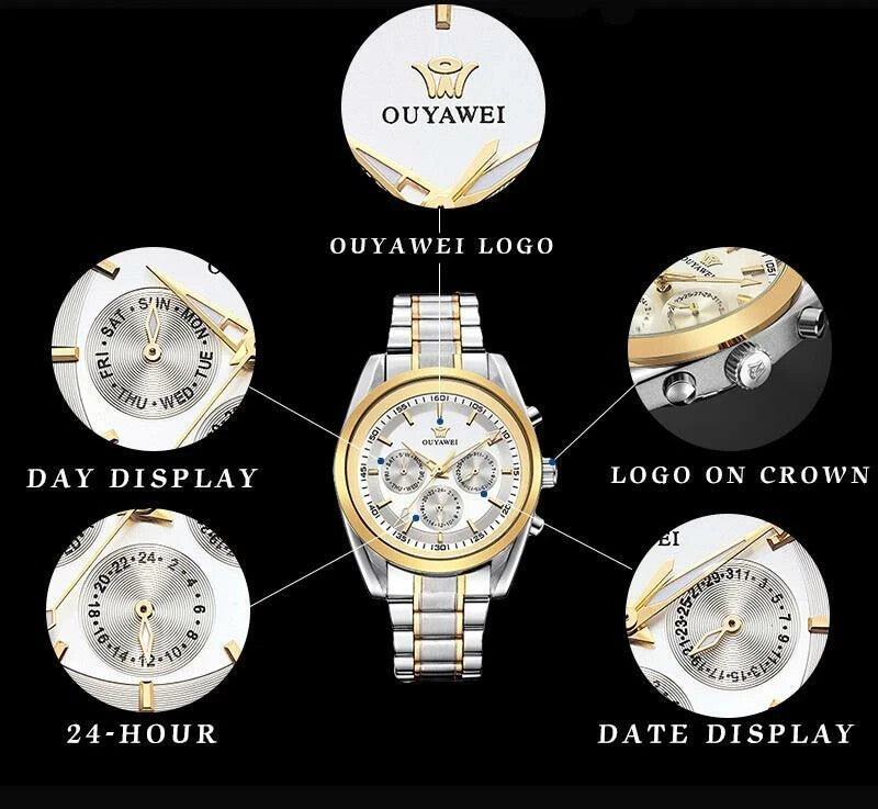 OUYAWEI Men mechanical watch Top Brand Luxury army gold colour stainless steel
