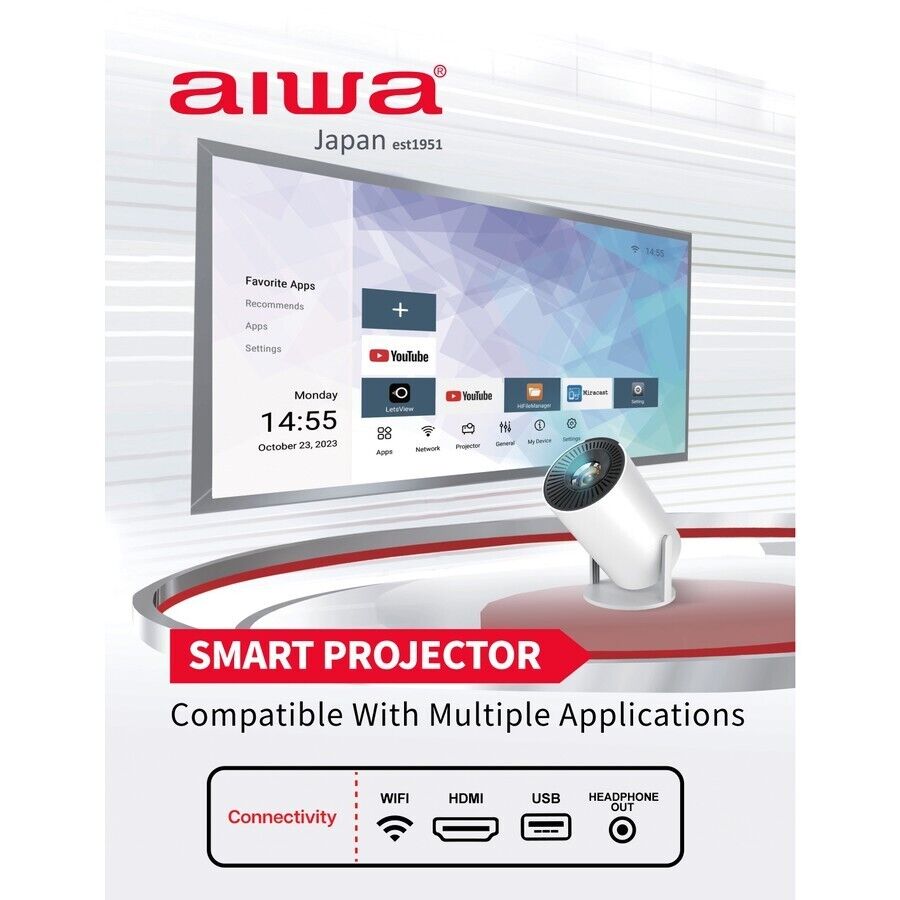 AIWA Smart HD LED Projector WiFi Bluetooth HDMI USB Android Office Home Theater