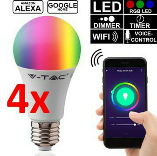 [RCM]4x V-TAC 10W LED RGB Smart Light Bulbs E27 WIFI Google Home AMAZON Alexa