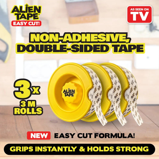 Genuine Alien Tape EASY CUT 3 Pack, Reusable Non-Adhesive Double Sided Tape