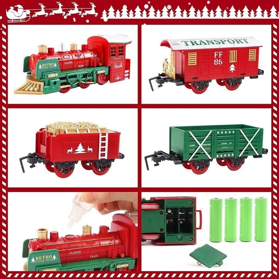 Christmas Steam Train Set for Kids with Light & Sounds Smoke Effect 10 Track