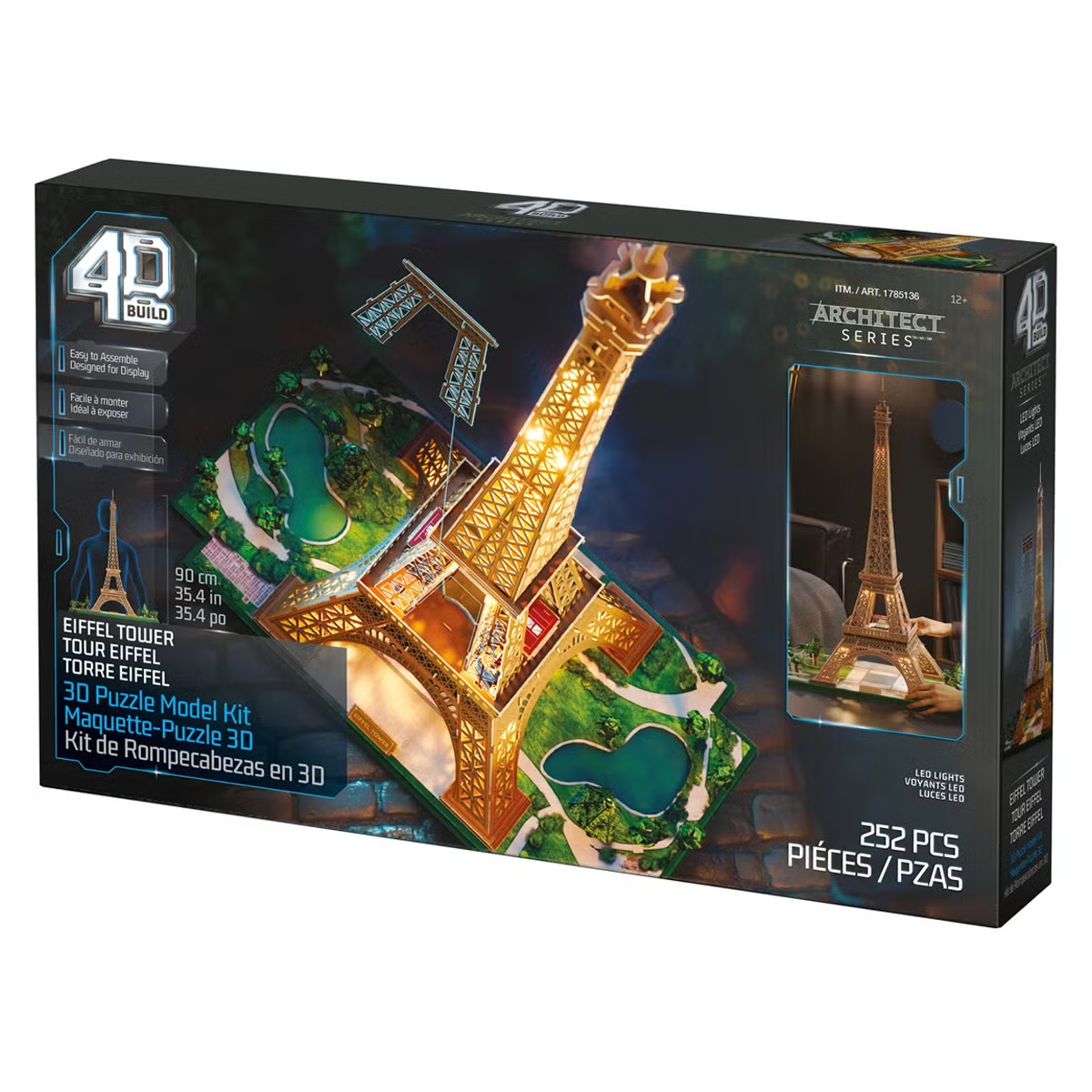 90CM 4D Build Eiffel Tower 3D Puzzle Model Kit LED Lights 252 Pieces 6077962