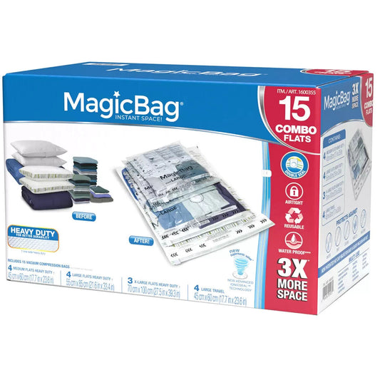 MagicBag 15-Pack Vacuum Compression Combo Set Storage Bags Reusable Waterproof