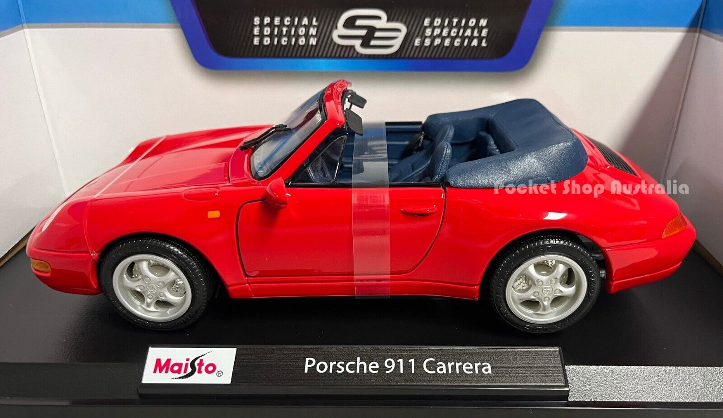 Maisto Red 1994 Porsche 911 Carrera Cabriolet Kids Diecast Model Toy Car 1:18