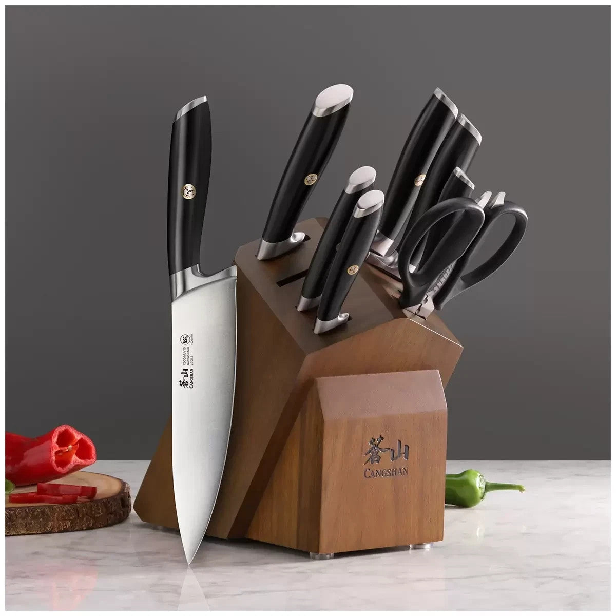 Cangshan L Series German Steel Knife Block Set 10 Piece Black w/ Sharp, Block