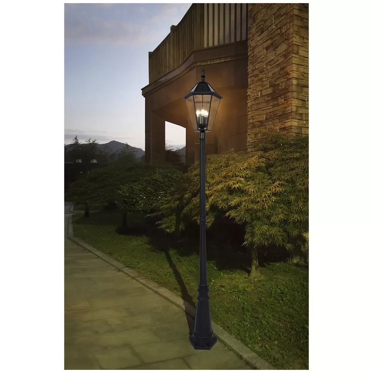 LUTEC 2.27m Cast Aluminium Wireless Solar LED Lamp Post Light Lantern Glass Yard