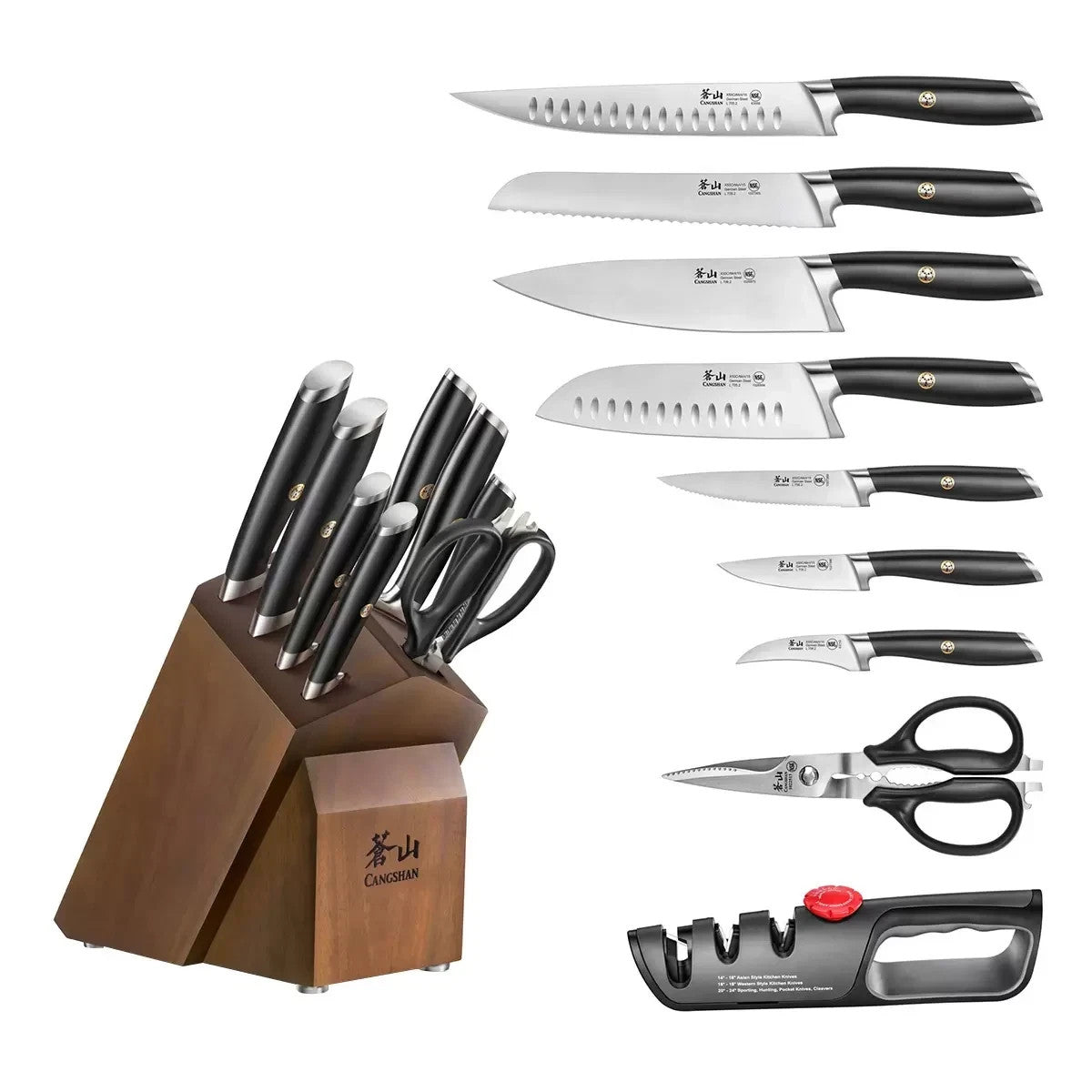 Cangshan L Series German Steel Knife Block Set 10 Piece Black w/ Sharp, Block